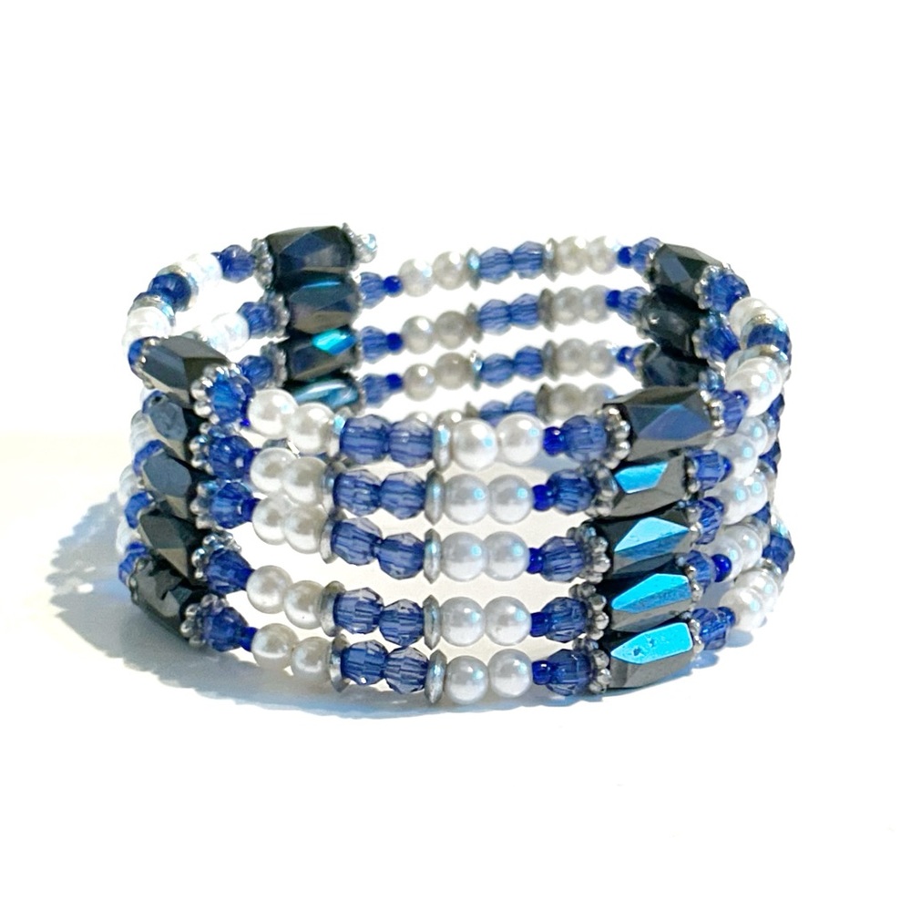 Hematite Magnet Chain Bracelet Necklace Blue Pearl Grey Sparkly Shiny Versatile
